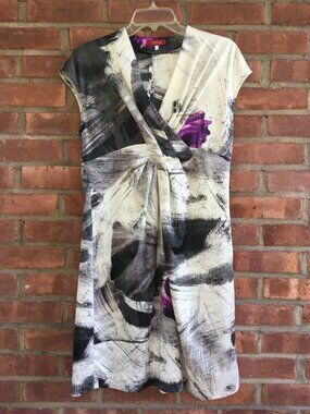 Chocolate Abstract Black & White Midi Dress with Purple Accent